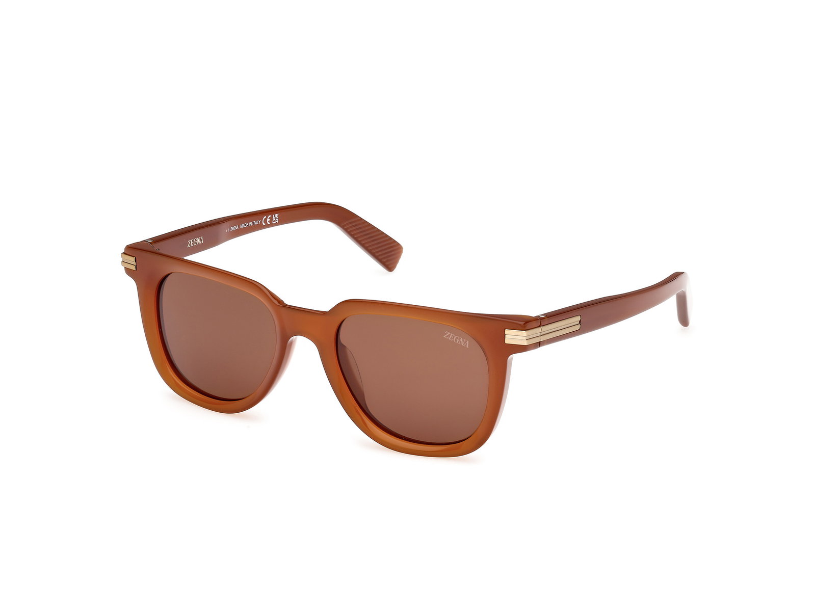 Das Bild zeigt die Zegna Sonnenbrille 0248 in hellbraun leicht schräg von der Seite., Zubehor, Sonnenbrille, Brillen
